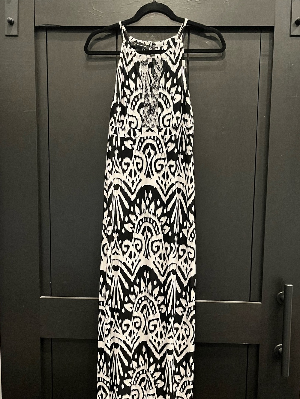 INC International Concepts Black and White Printed Maxi Halter Dress